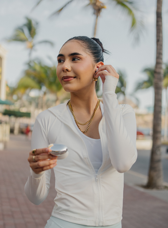 Person wearing HAYLOU Flowbuds N55 true wireless earbuds